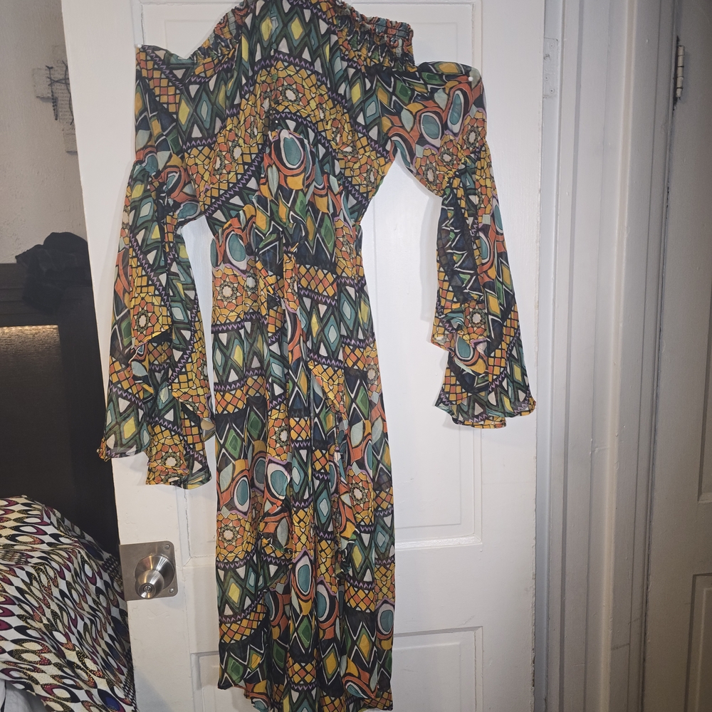 Ashley Stewart Multicolor Strapless Geometric Maxi Dress